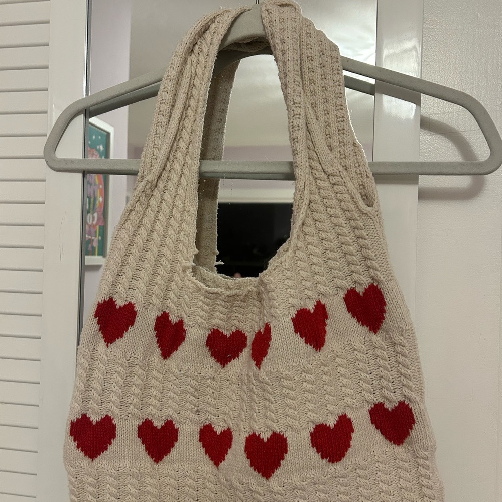 Red Heart Knit Tote Bag